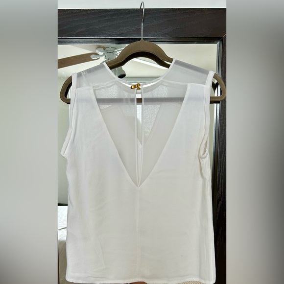 Sandro White Sleeveless Blouse with Faux Mesh V-Neck (2/M) - Picture 5 of 12